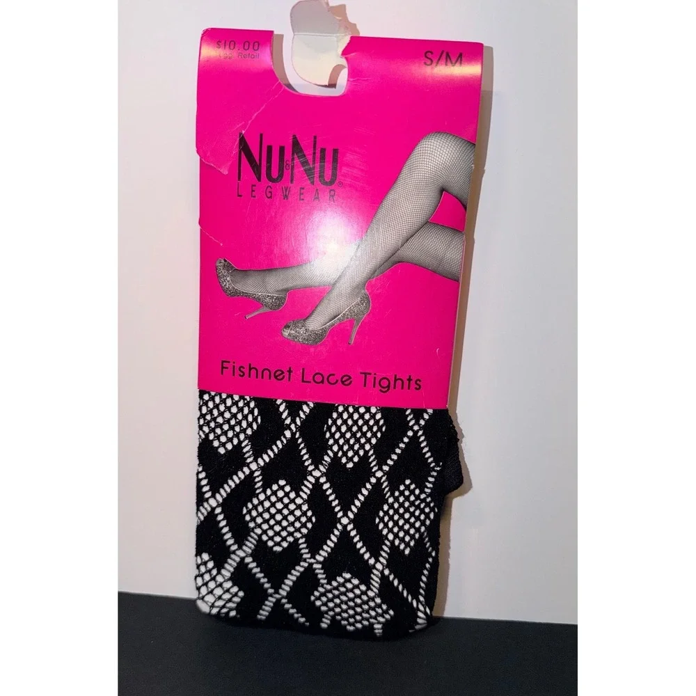 NuNu Nu&Nu Legwear Black White Diamond Fishnet Lace Tights S/M LF1006 Stockings